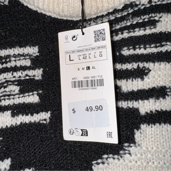 NWT Zara Abstract Jacquard Sweater Black White L - Picture 5 of 7